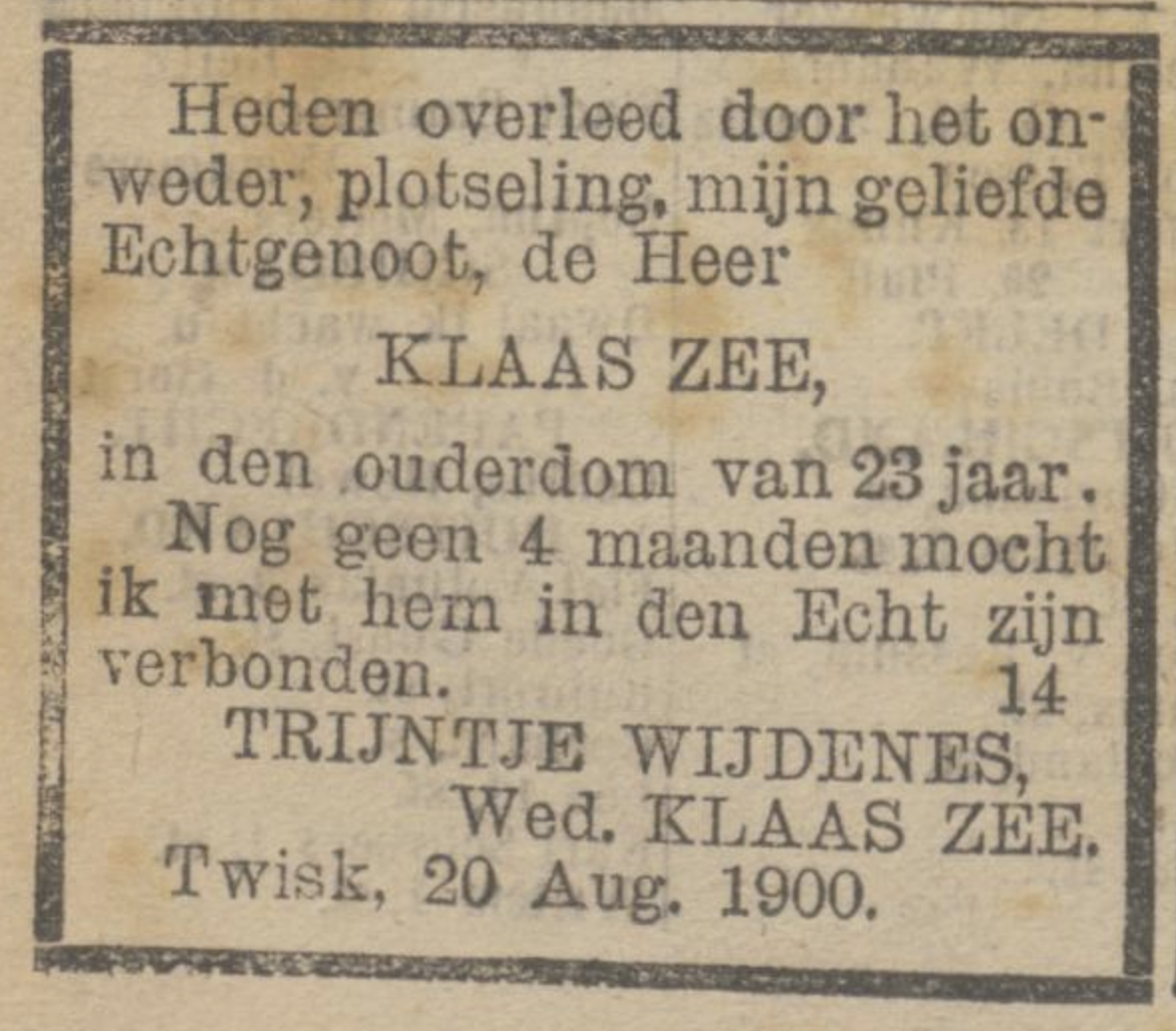 Klaas Zee (1877) & Trijntje Wijdenes