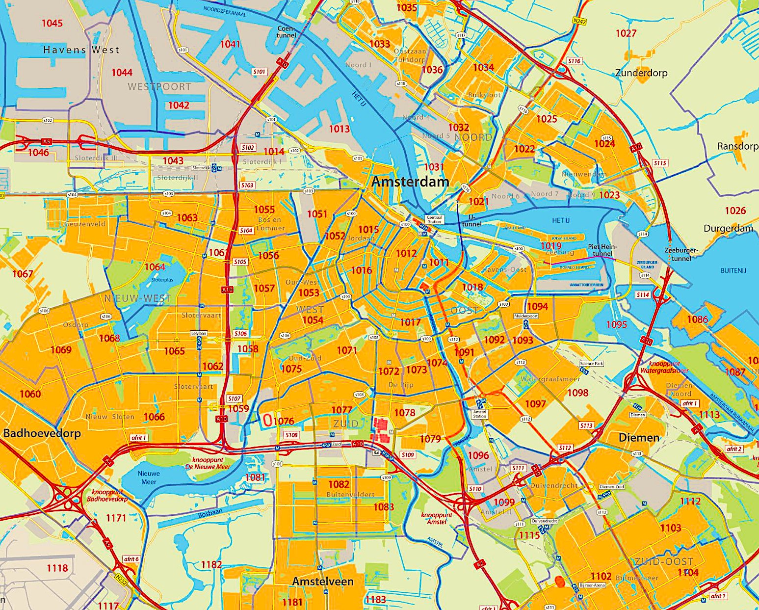 Amsterdam Postcode Map 